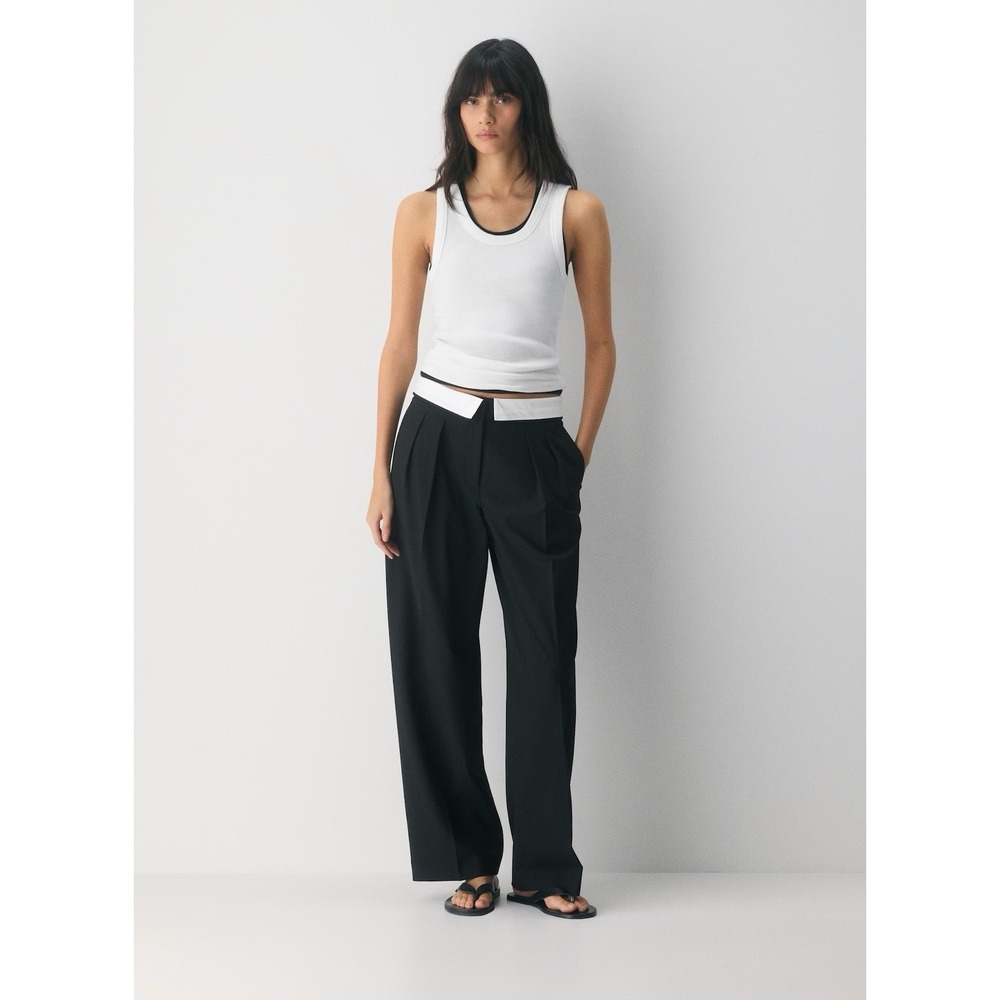 Babaton Bureau Pant Wool Pleated Trouser Foldover Waist Wide Leg Aritzia Size 12